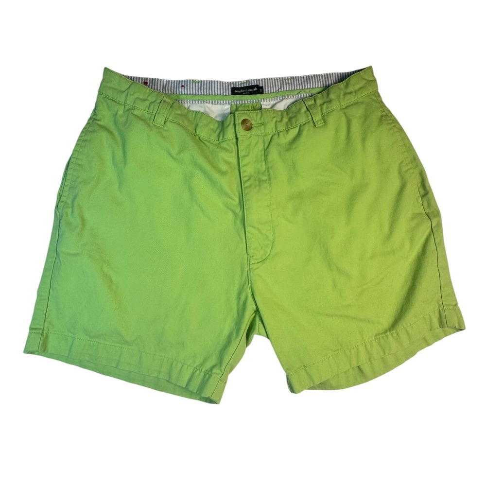 Southern Marsh Mens Lime Green Cotton Twill Flat Front Chino Shorts Size 32